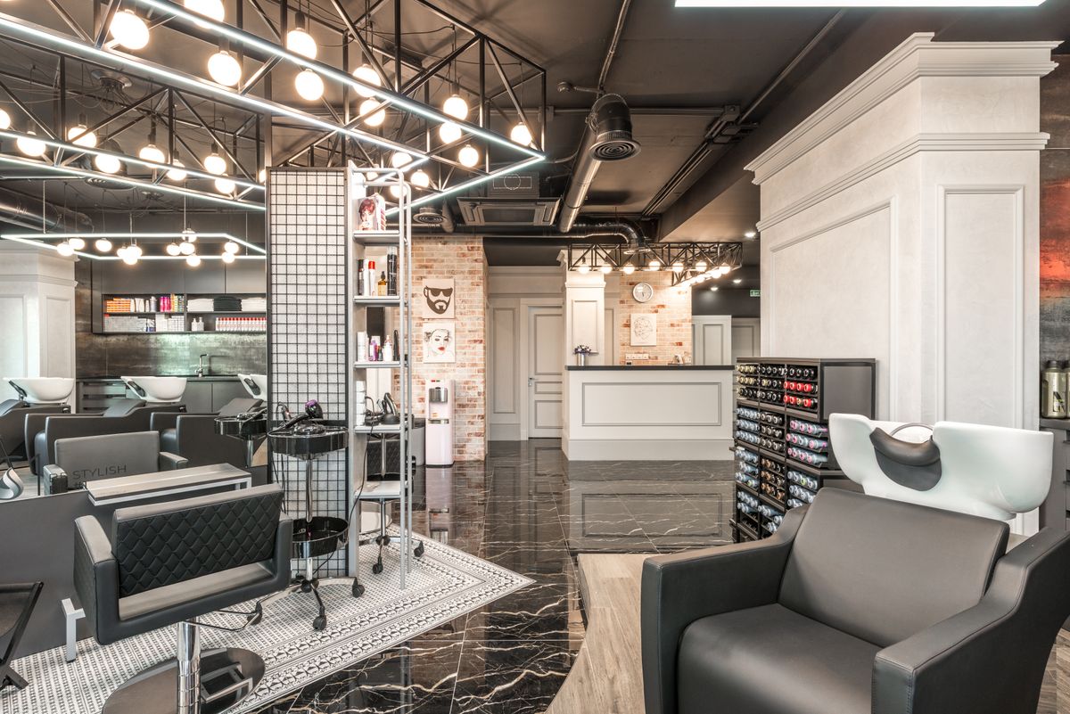 Salon wash station and styling chairs